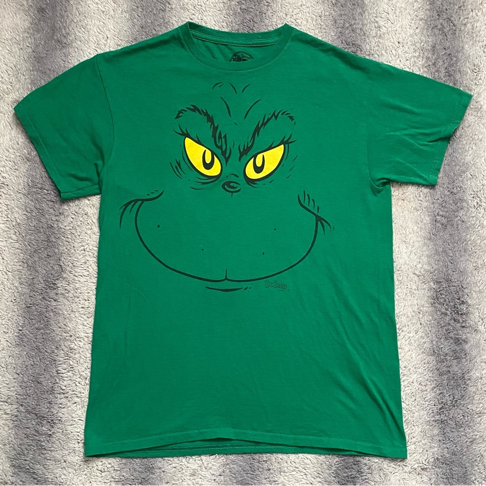 Dr Seuss The Grinch Who Stole Christmas Graphic Tee Shirt Mens Medium Green Face